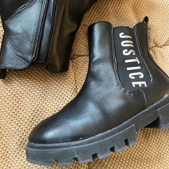 Girl's Justice size 3 Black Side Zip Up Fur Lined Boots GUC‎ - Picture 1 of 9